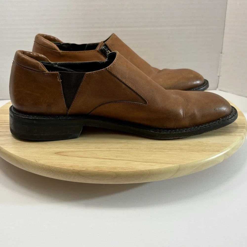Mens Karl 120 Leather Zip Slip-On Dress Shoes Size 10 M Vibram Soles Tan Brown